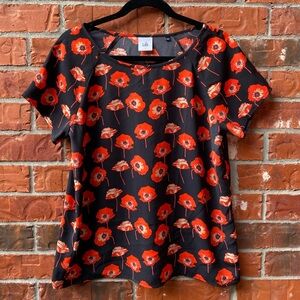 Cabi 3251 Small Flanders Red Poppy Floral Airy Split Back Career Office Blouse